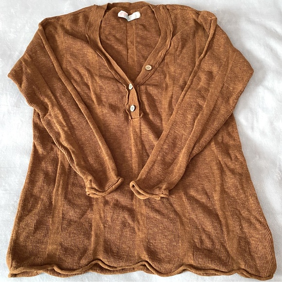 FP Beach Tops - FP Beach Henley brown front buttons